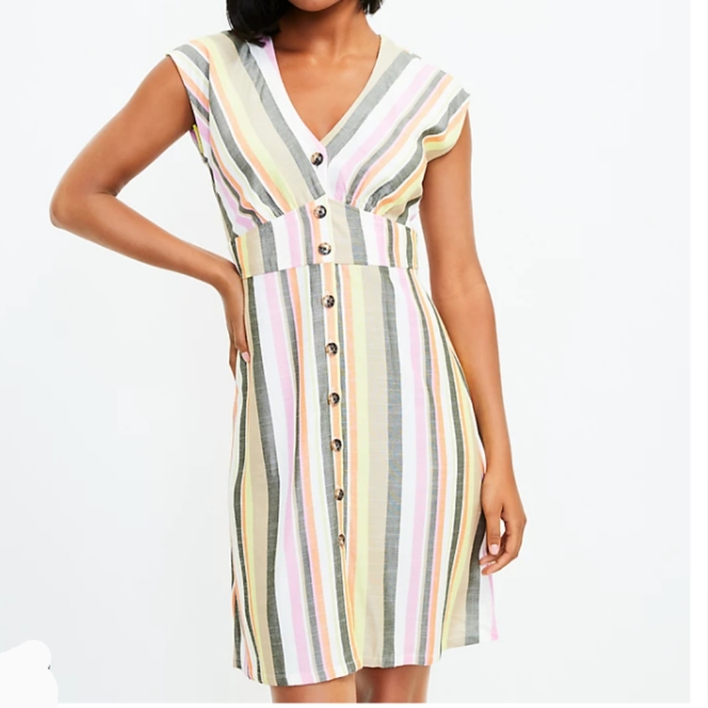 LOFT | striped sleeveless mid-length dress | 0P